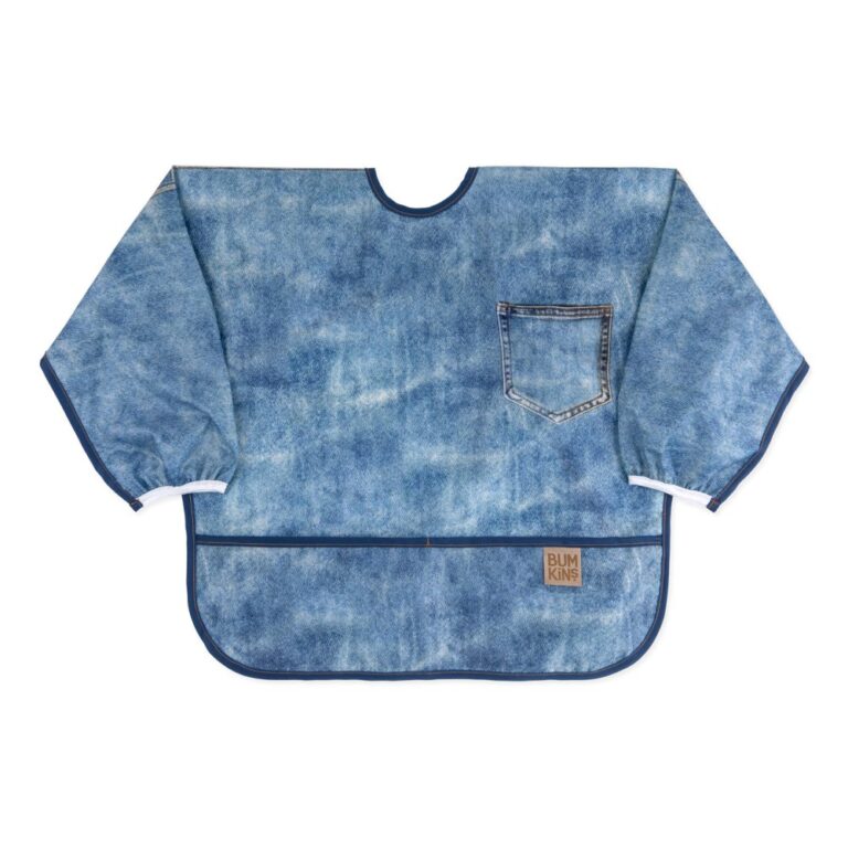 Bumkins Sleeved Bib: Vintage Denim