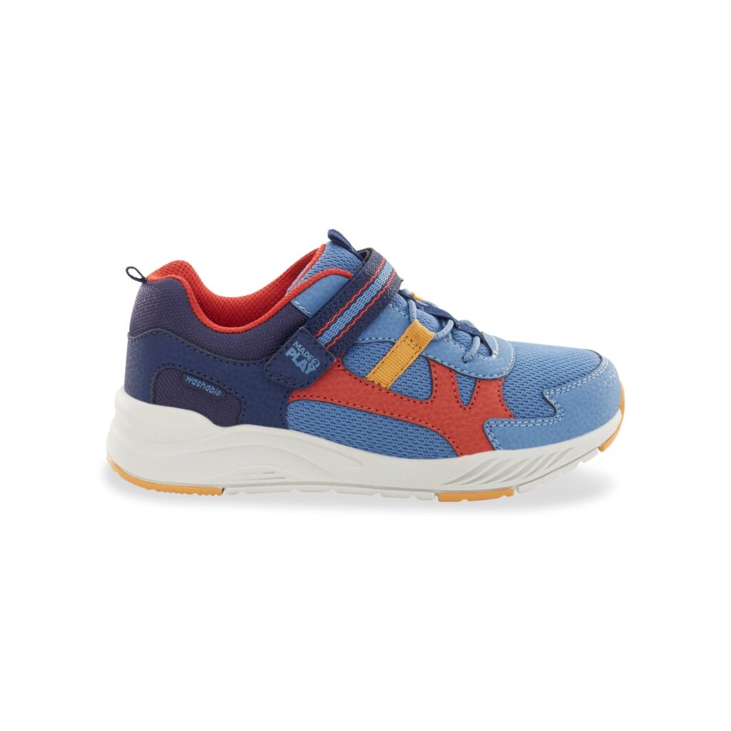 Blue, red and orange Stride Rite Made2Play Player kids' sneaker with a hook-and-loop strap